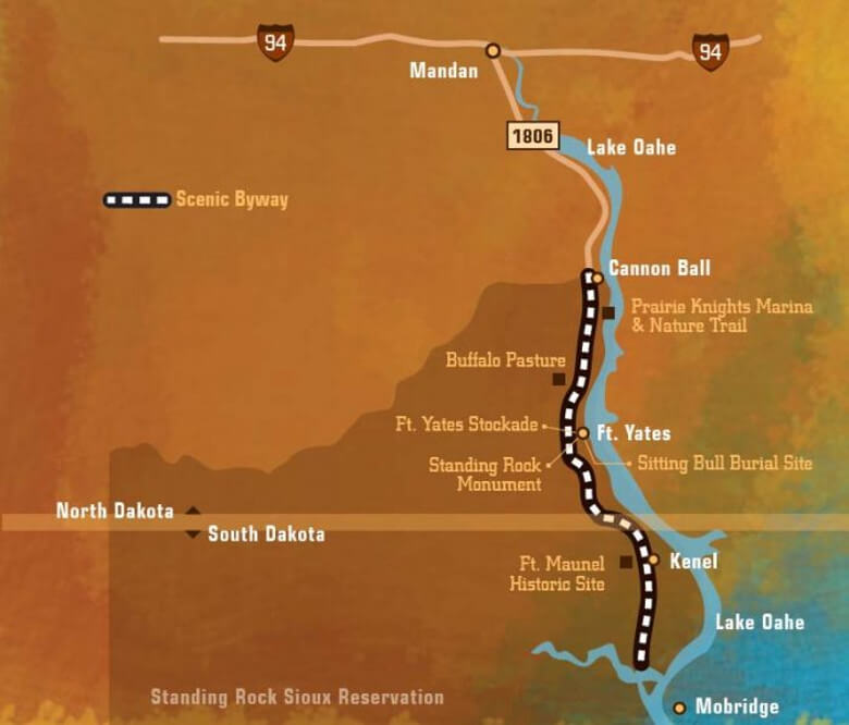 Map of Standing Rock National Native American Scenic Byway